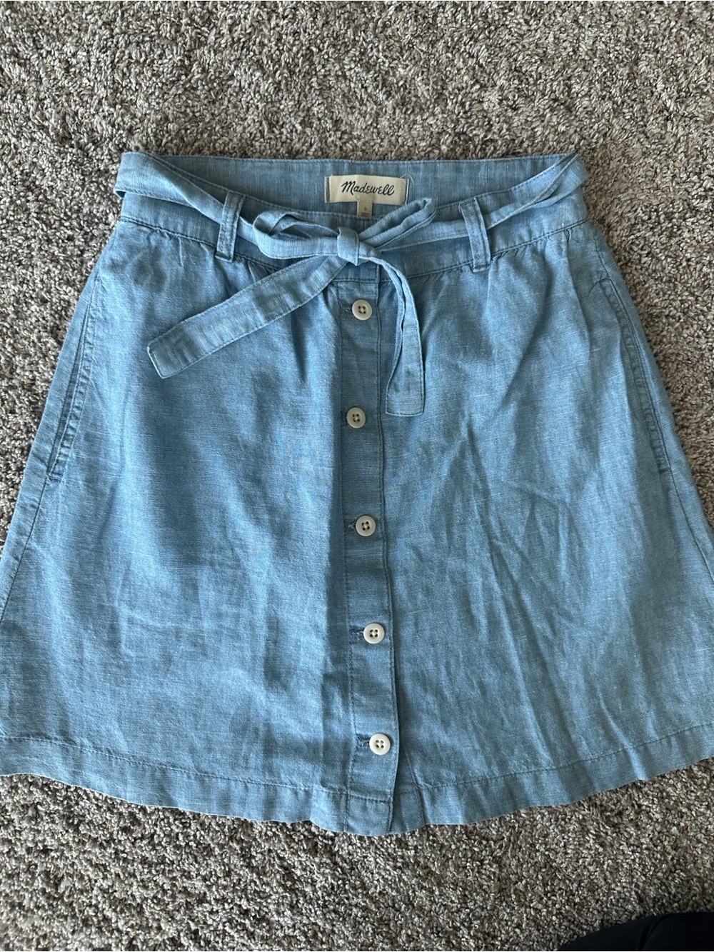 Madewell Chambray Button-Front A-Line Skirt in Light Blue